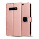 Wholesale Galaxy S10 Multi Pockets Folio Flip Leather Wallet Case with Strap (Rose Gold)
